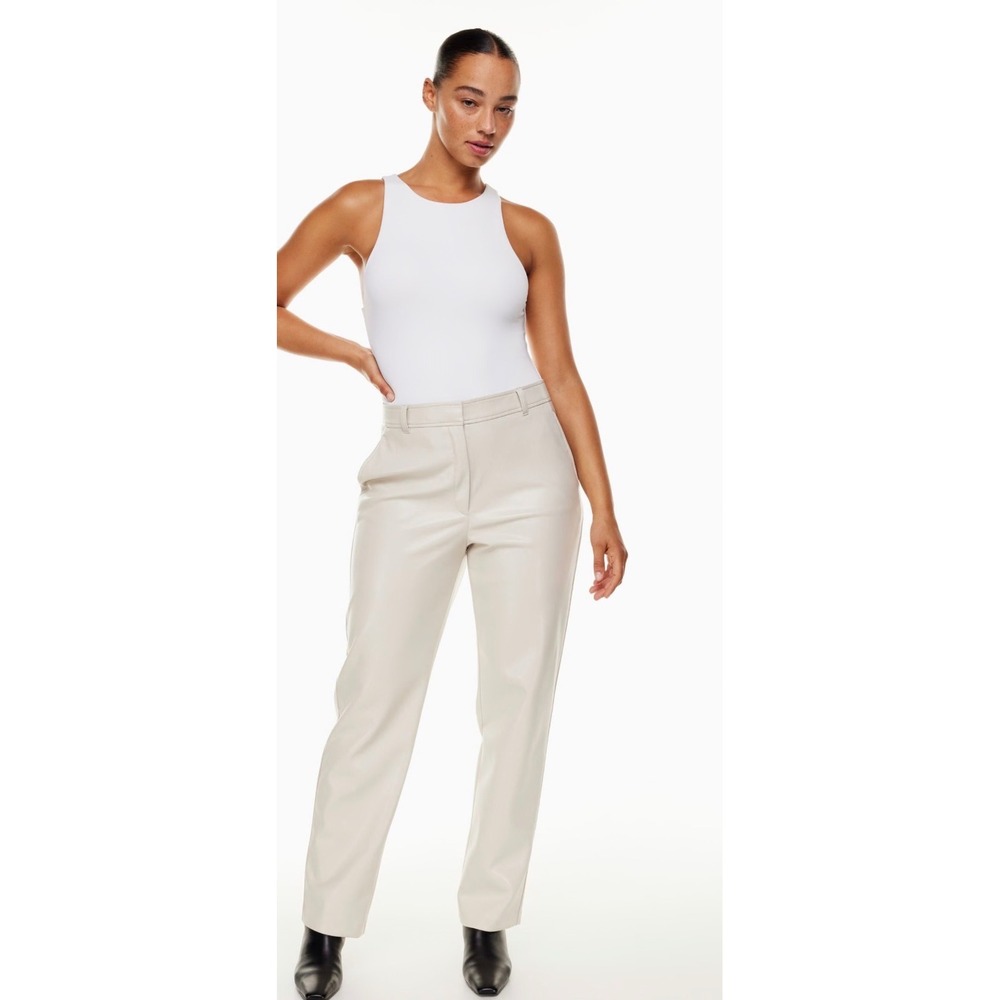 Babaton Command Pant Vegan Leather High Rise Straight Leg Beige Boneā Size 14